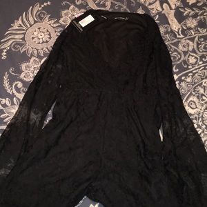 black deep v neck romper